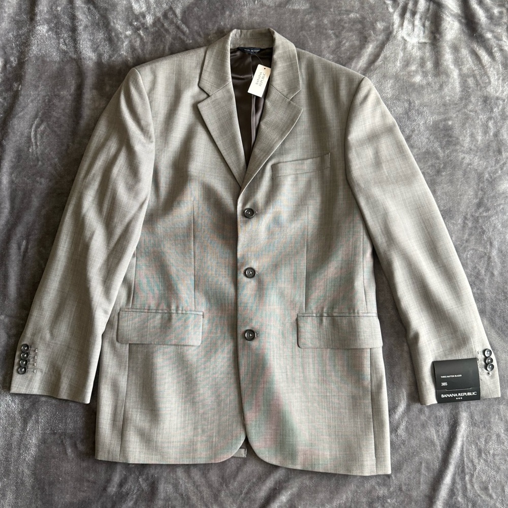 Banana Republic Blazer Men's 38S Wool Blend Light Gray 3 Buttons Business Formal
